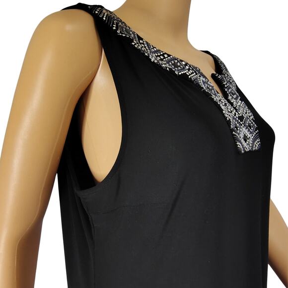 Black  Metallic Embellished VNeck Flapper Inspired Pleat Hem Drop Waist Dress - Picture 7 of 11